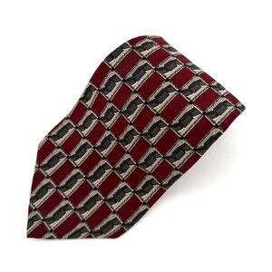 Kenneth Cole New York Silk Tie Burgundy Red Gray Geometric Abstract Vintage